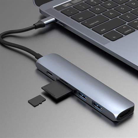 Hub chuyển đổi Type-C 6 in 1 Hyperdrive HD22E-SILVER Màu Bạc