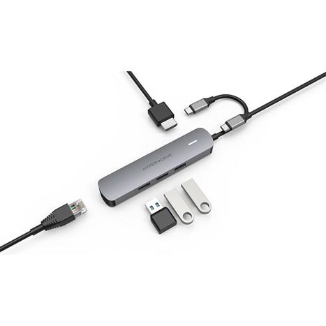 Hub chuyển đổi Type-C 6 in 1 Hyperdrive HD233B-SILVER Màu Bạc