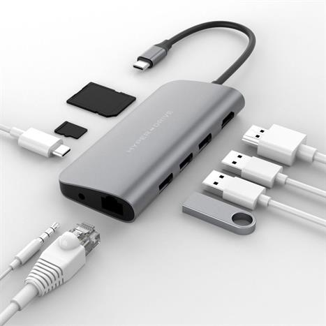 Hub chuyển đổi Type-C 9 in 1 Hyperdrive HD30F-GREY Màu Xám