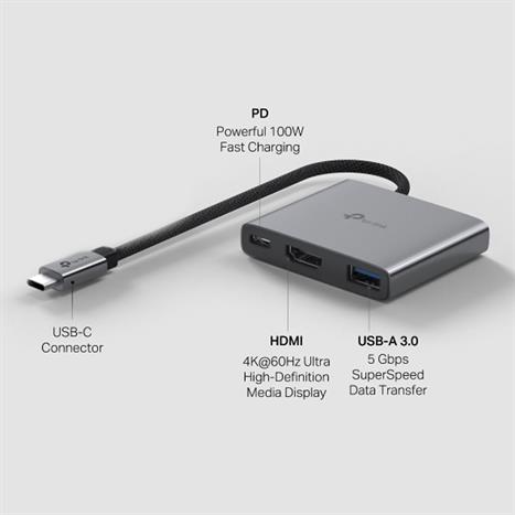 Hub chuyển đổi Type C 3 in 1 TP-Link UH3020C Màu Đen