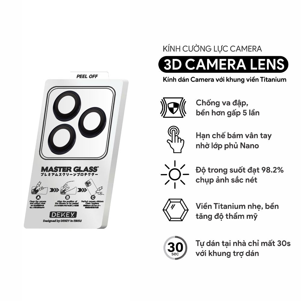 Miếng dán camera iPhone 14 Pro Max DEKEY 3D Camera Lens - Tím Màu Tím