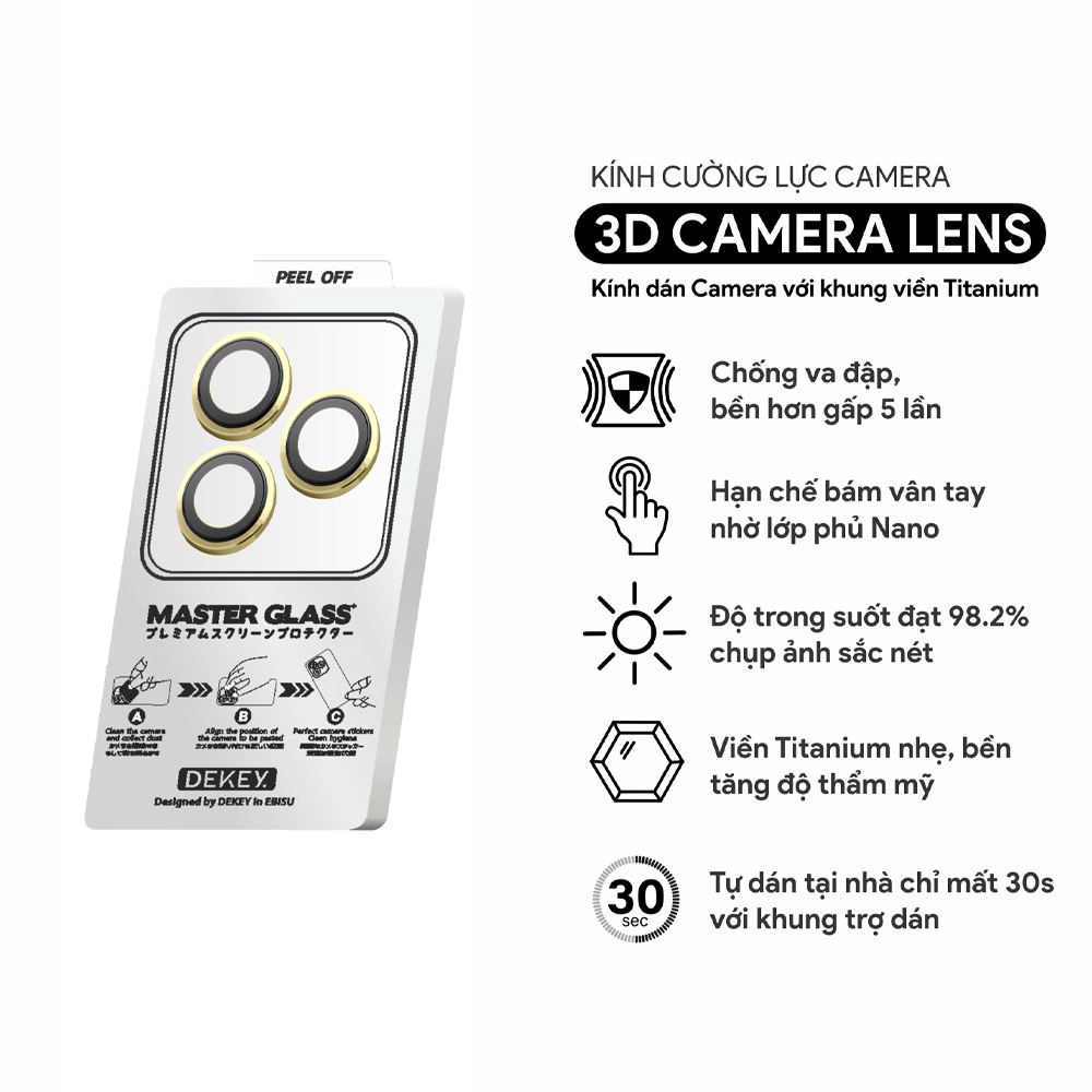 Miếng dán camera iPhone 14 Pro Max DEKEY 3D Camera Lens - Vàng Màu Vàng