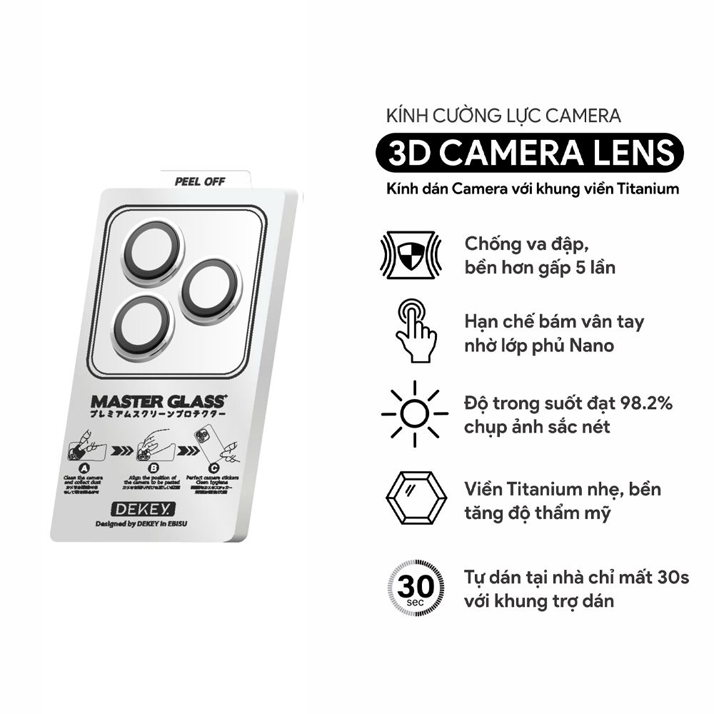 Miếng dán camera iPhone 14 Pro Max DEKEY 3D Camera Lens - Bạc Màu Bạc