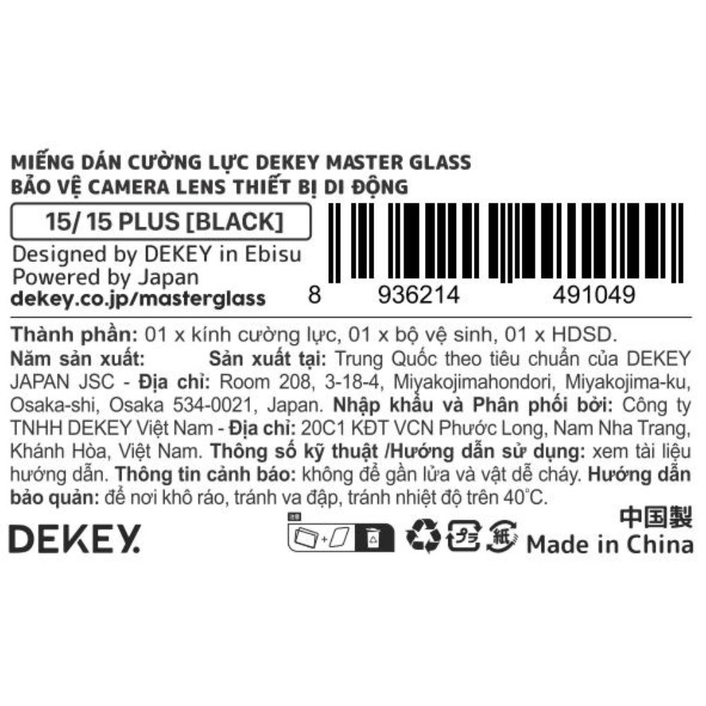 Miếng dán camera iPhone 15/15 Plus Master Glass 3D Camera Lens DEKEY - Đen - 11