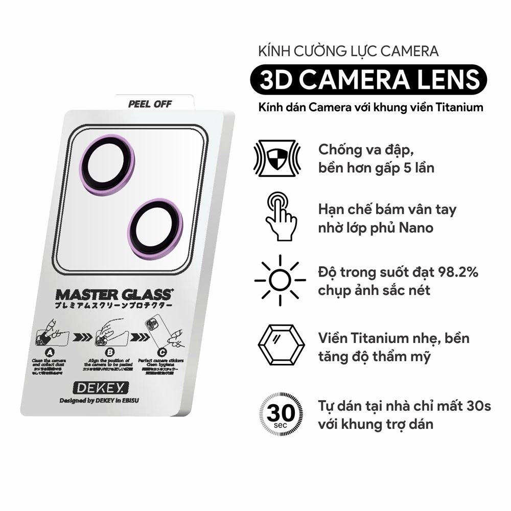 Miếng dán camera iPhone 15/15 Plus DEKEY 3D Camera Lens - Hồng Màu Hồng