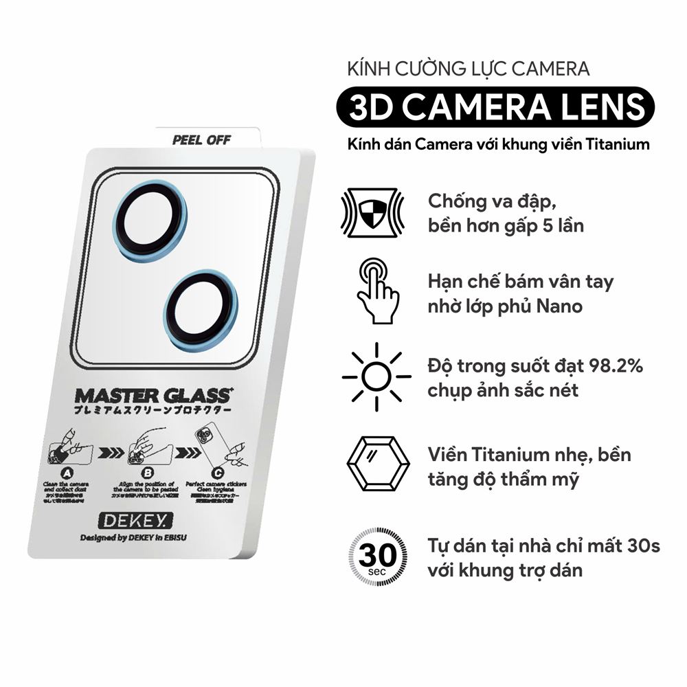 Miếng dán camera iPhone 15/15 Plus DEKEY 3D Camera Lens - Xanh Dương - 3