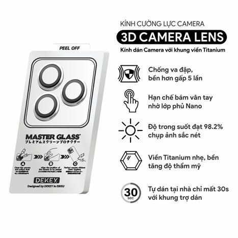 Miếng dán camera iPhone 15 Pro/Pro Max DEKEY 3D Camera Lens - Bạc Màu Bạc