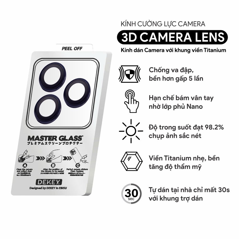 Miếng dán camera iPhone 15 Pro/Pro Max DEKEY 3D Camera Lens - Xanh Dương - 3