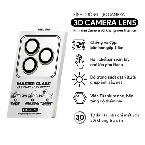 Miếng dán camera iPhone 15 Pro/Pro Max DEKEY 3D Camera Lens - Xám Màu Xám