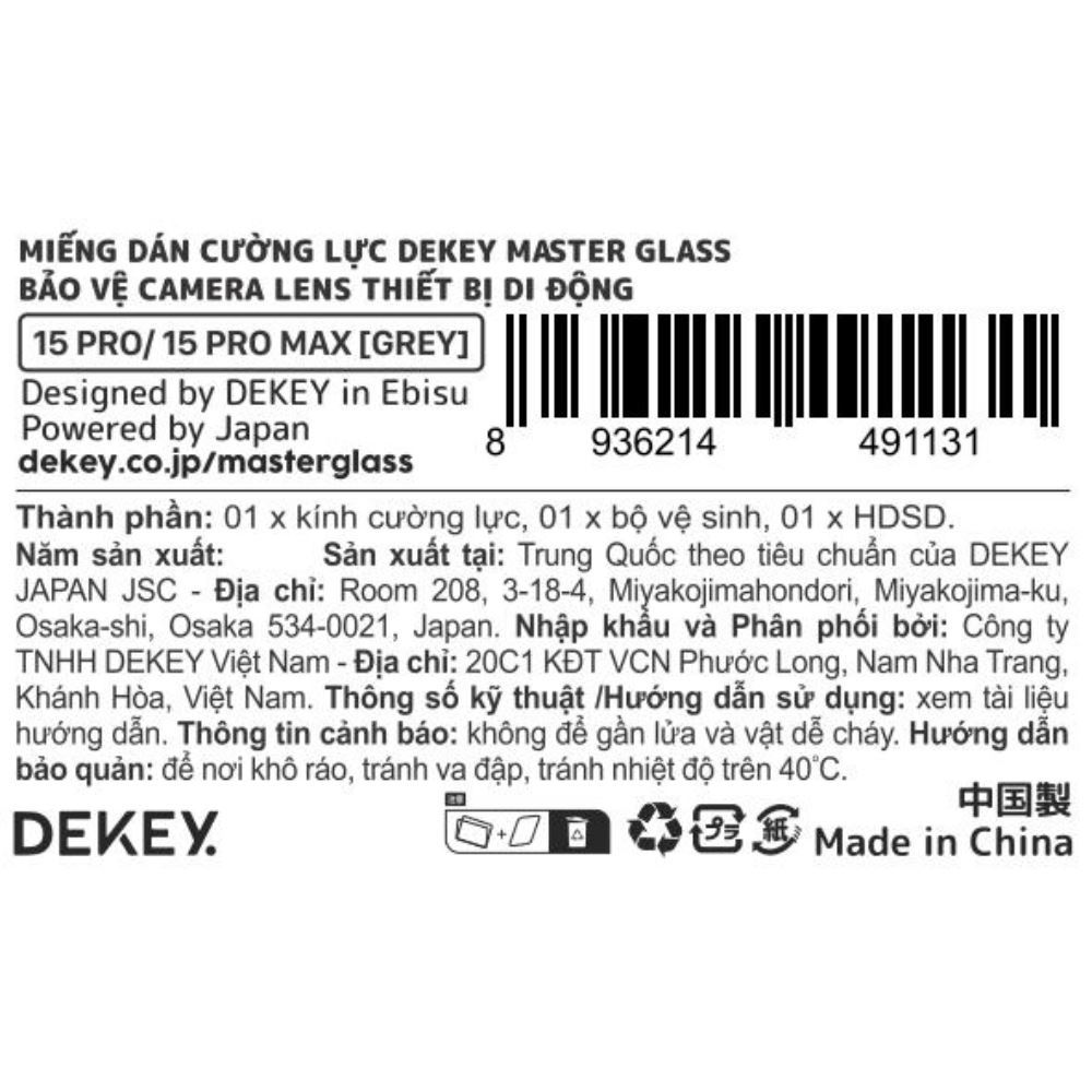 Miếng dán camera iPhone 15 Pro/Pro Max DEKEY 3D Camera Lens - Xám Màu Xám