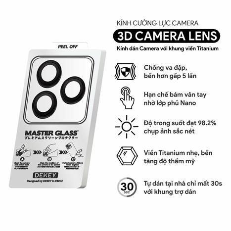 Miếng dán camera iPhone 15 Pro/Promax DEKEY 3D Camera Lens - Đen Màu Đen