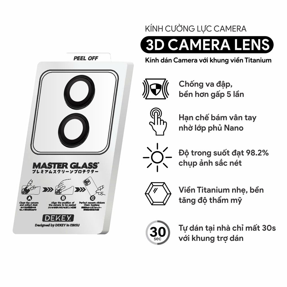 Miếng dán camera iPhone 16/16 Plus DEKEY 3D Camera Lens - Đen Màu Đen