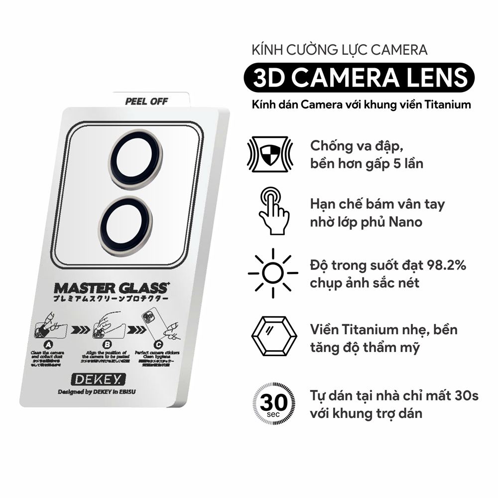 Miếng dán camera iPhone 16/16 Plus DEKEY 3D Camera Lens - Bạc - 3