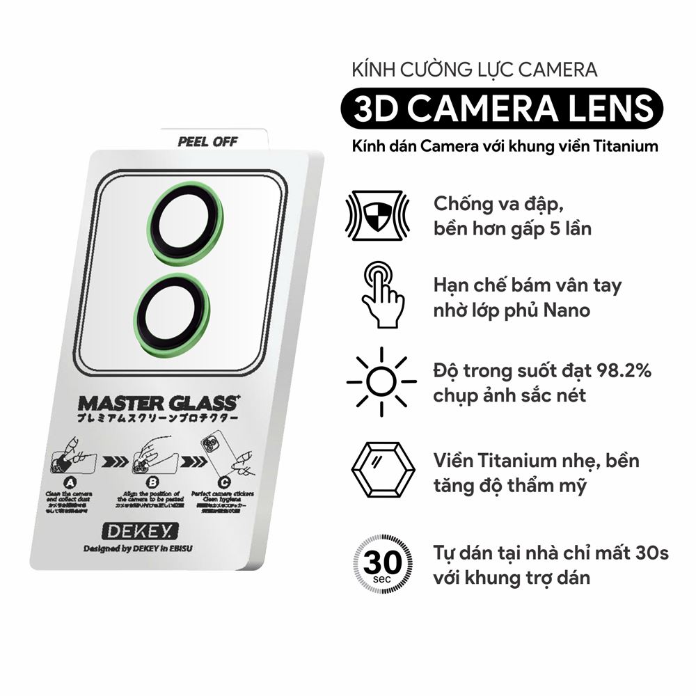 Miếng dán camera iPhone 16/16 Plus DEKEY 3D Camera Lens - Xanh lá Màu Xanh lá