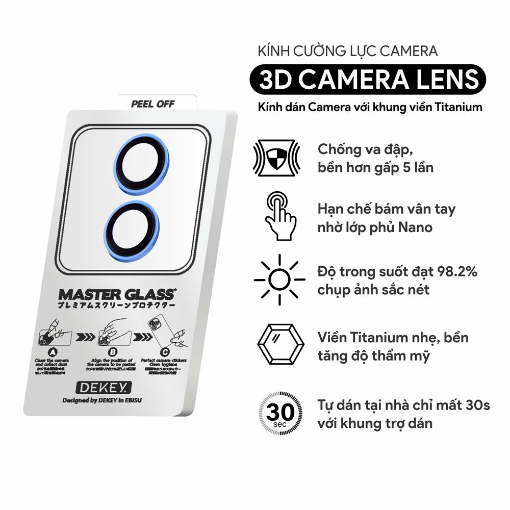 Miếng dán camera iPhone 16/16 Plus DEKEY 3D Camera Lens - Xanh dương Màu Xanh Dương
