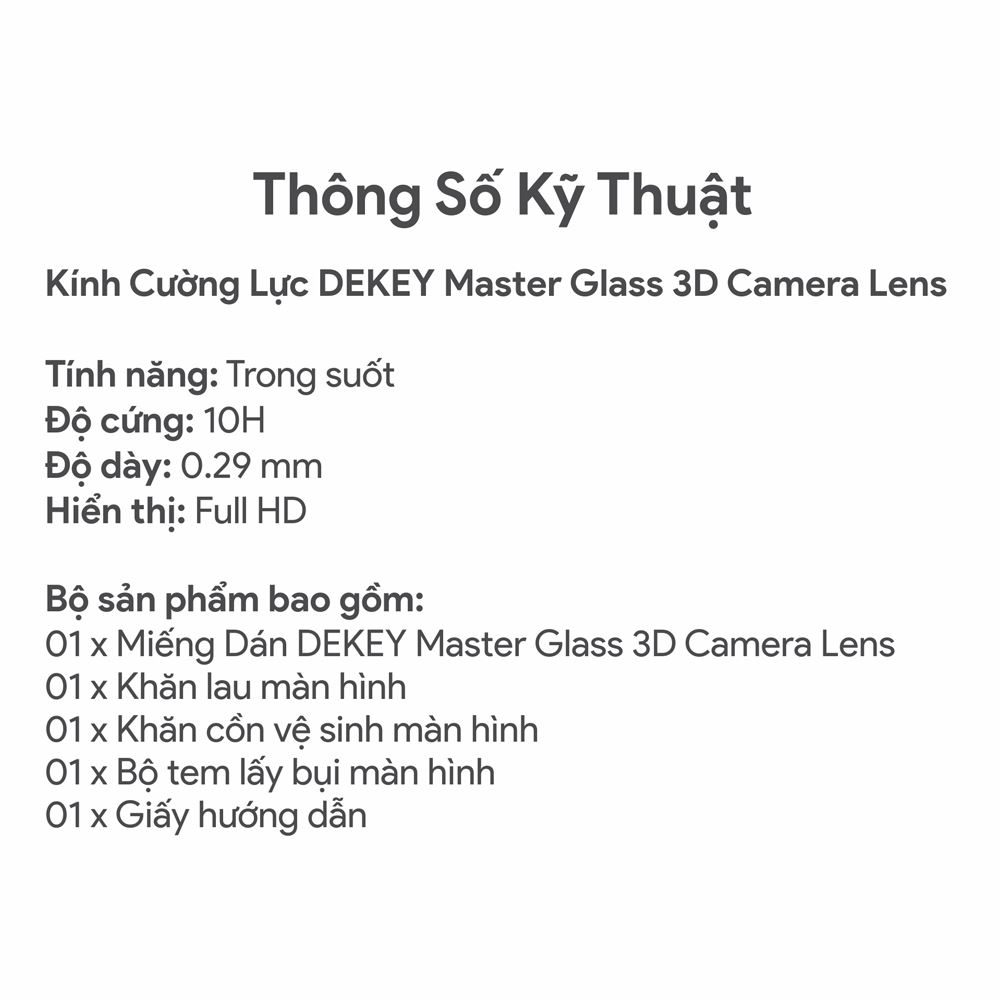 Miếng dán camera iPhone 16 Pro/Pro Max DEKEY 3D Camera Lens - Đen Màu Đen