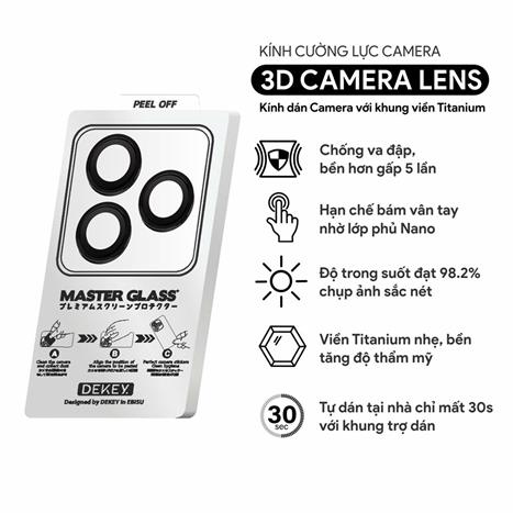 Miếng dán camera iPhone 16 Pro/Pro Max DEKEY 3D Camera Lens - Đen Màu Đen