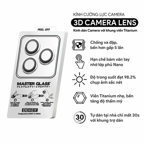 Miếng dán camera iPhone 16 Pro/Pro Max DEKEY 3D Camera Lens - Bạc Màu Bạc