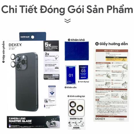 Miếng dán camera iPhone 16 Pro/Pro Max DEKEY 3D Camera Lens - Titanium Màu Bạc Inox