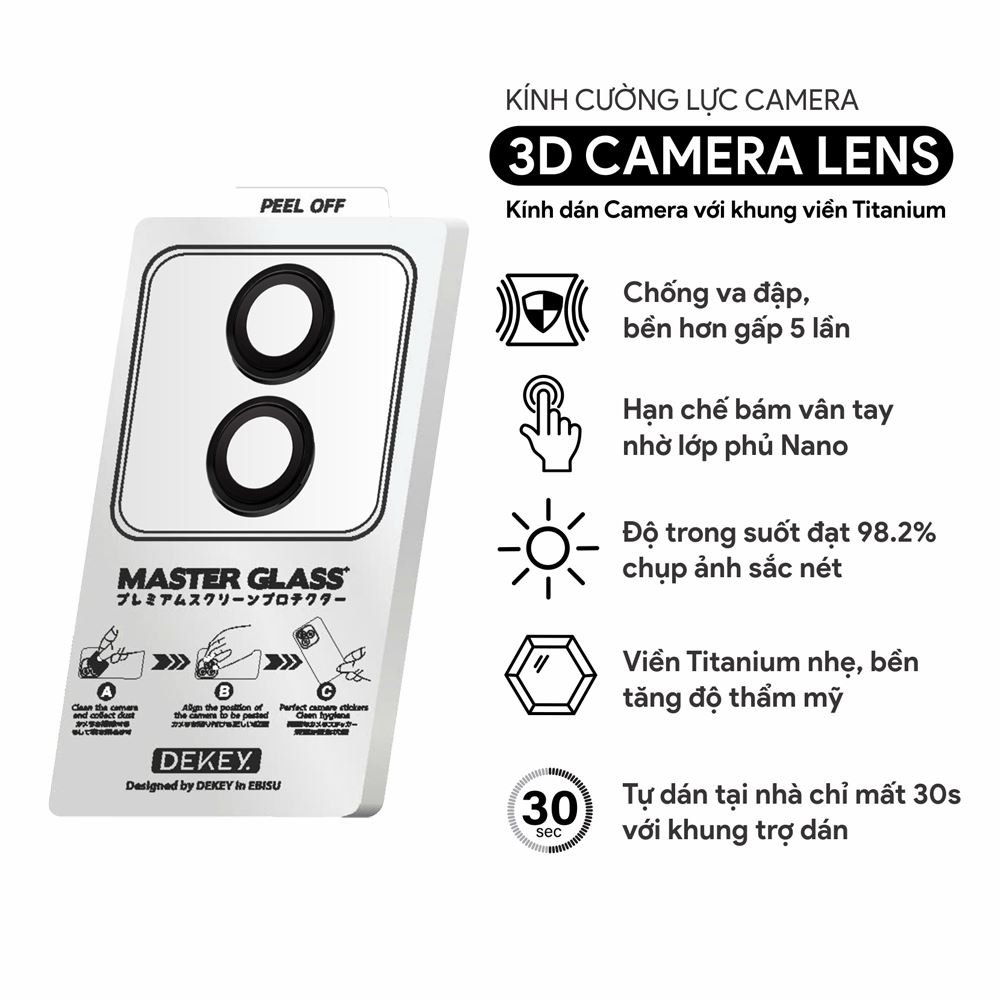 Miếng dán camera iPhone 17 DEKEY 3D Camera Lens - Đen Màu Đen