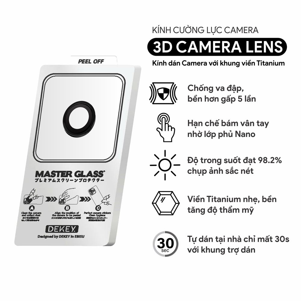 Miếng dán camera iPhone Air DEKEY 3D Camera Lens- Đen - 3