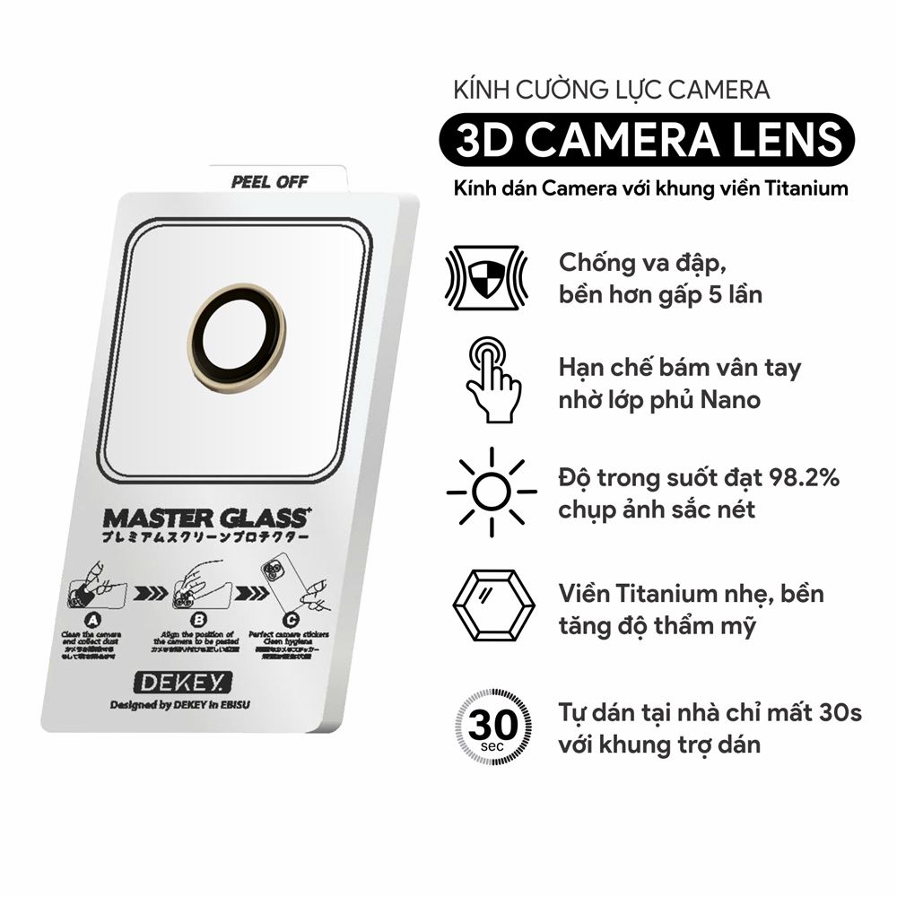 Miếng dán camera iPhone Air DEKEY 3D Camera Lens- Vàng - 3