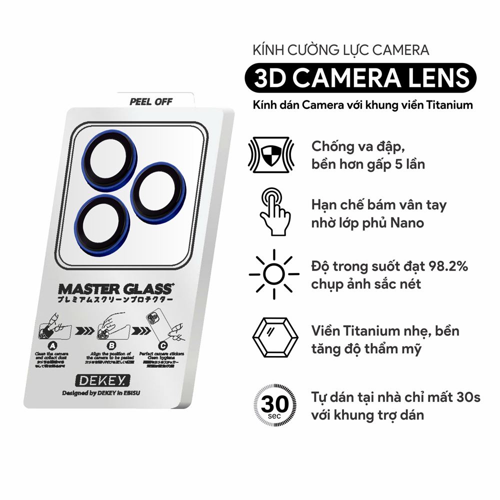 Miếng dán camera iPhone 17 Pro/Pro Max DEKEY 3D Camera Lens - Xanh Dương Màu Xanh Dương