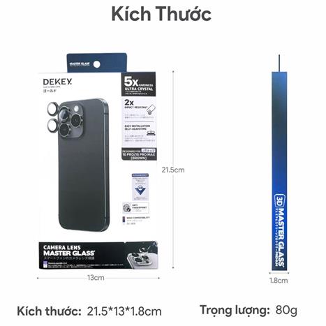 Miếng dán camera iPhone 17 Pro/Pro Max DEKEY 3D Camera Lens - Xanh Dương Màu Xanh Dương