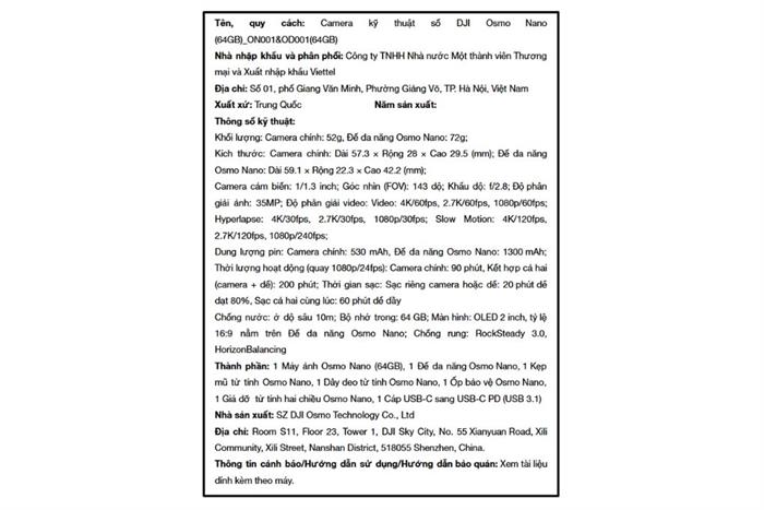 Camera kỹ thuật số DJI Osmo Nano (64GB) ON001&OD001 Màu Đen