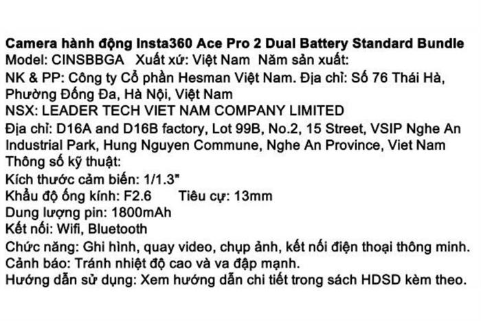 Camera hành trình Insta360 Ace Pro 2 Dual Battery Standard Bundle Màu Đen