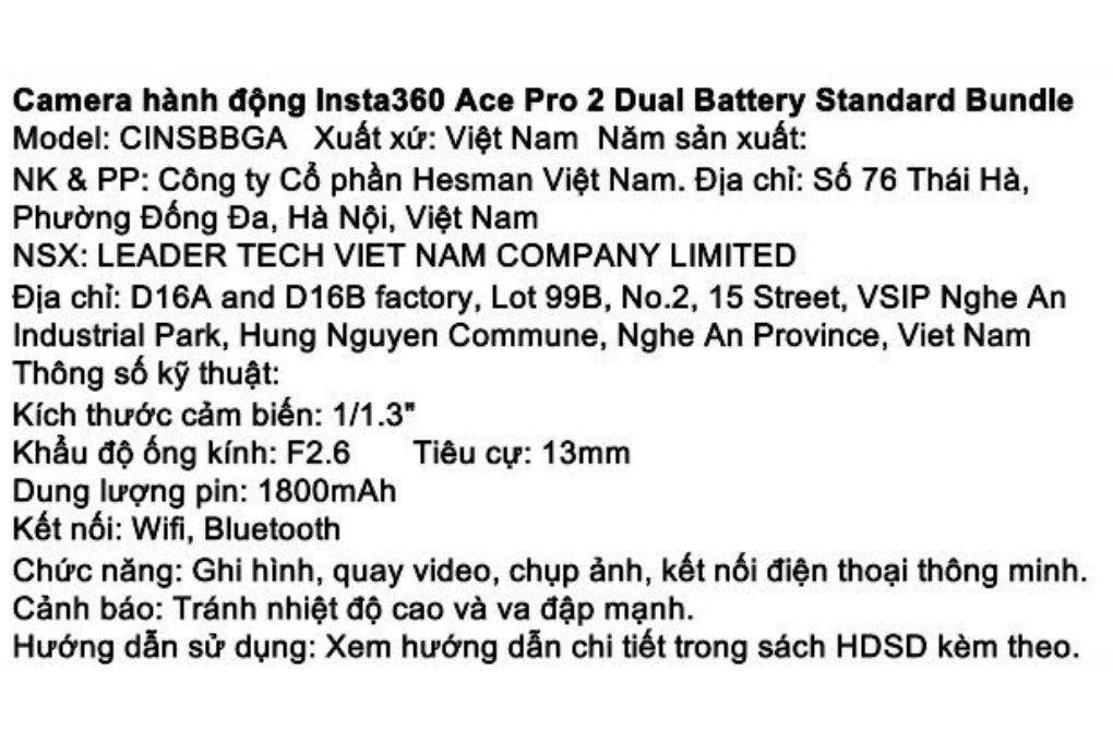 Camera hành trình Insta360 Ace Pro 2 Dual Battery Standard Bundle Màu Đen