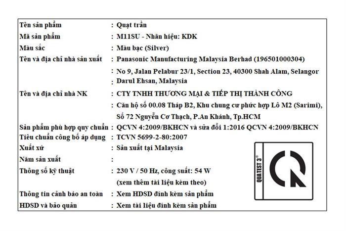 Quạt trần KDK 3 cánh M11SU(SIL) 54W Màu Bạc