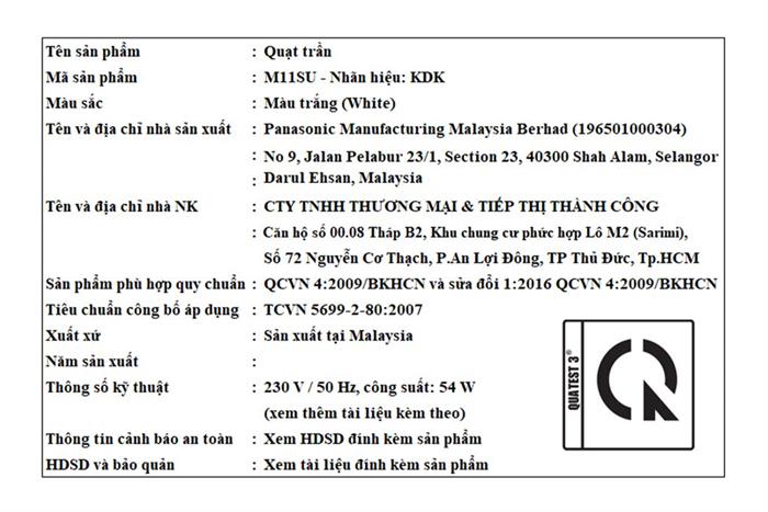 Quạt trần KDK 3 cánh M11SU(WH) 54W Màu Trắng