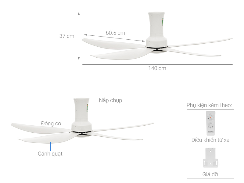 Quạt trần Sunhouse Apex 5 cánh APF7669W 60W