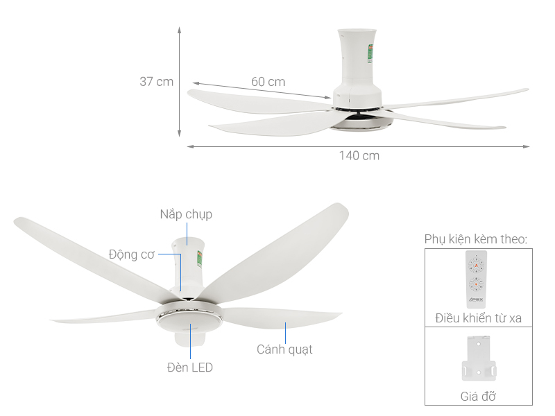 Quạt trần Sunhouse Apex 5 cánh APF7676W 60W