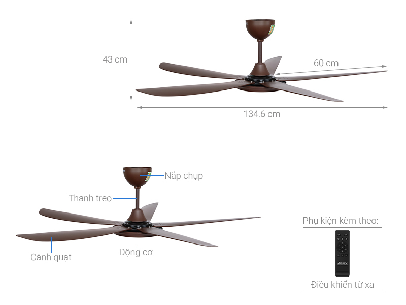 Quạt trần Sunhouse Apex 5 cánh APF7665B 50W