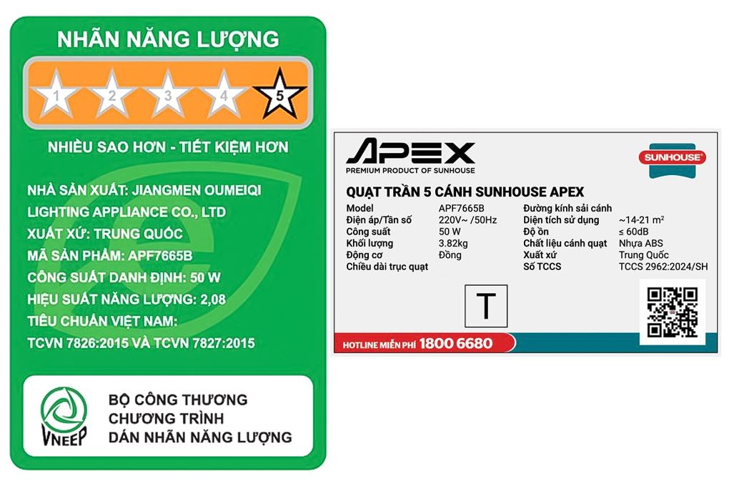 Quạt trần Sunhouse Apex 5 cánh APF7665B 50W Màu Nâu