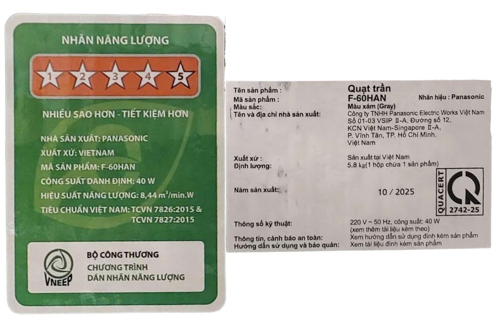Quạt trần Panasonic 5 cánh F-60HAN 40W Màu Xám