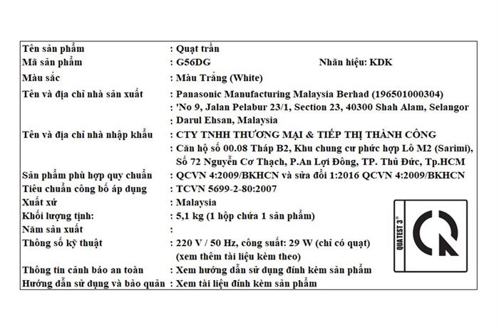 Quạt trần KDK 4 cánh G56DG(WH) 29W Màu Trắng