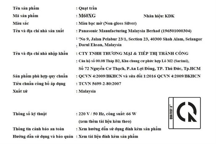Quạt trần KDK 3 cánh M60XG(SIL) 66W Màu Bạc