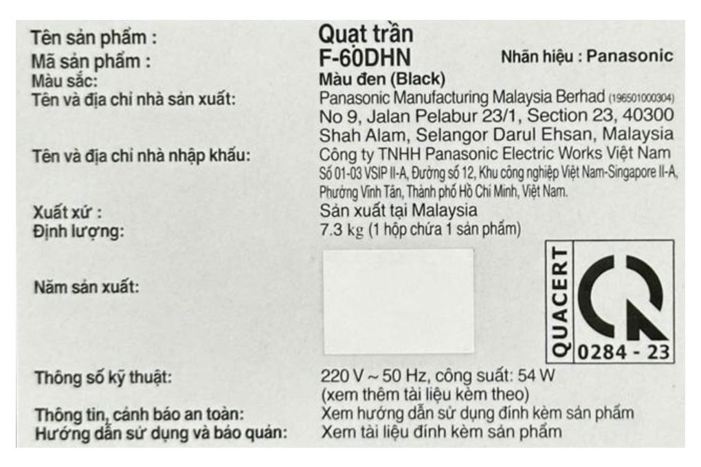 Quạt trần Panasonic 5 cánh F-60DHN (F-60DHNTBKVV) 54W - 3
