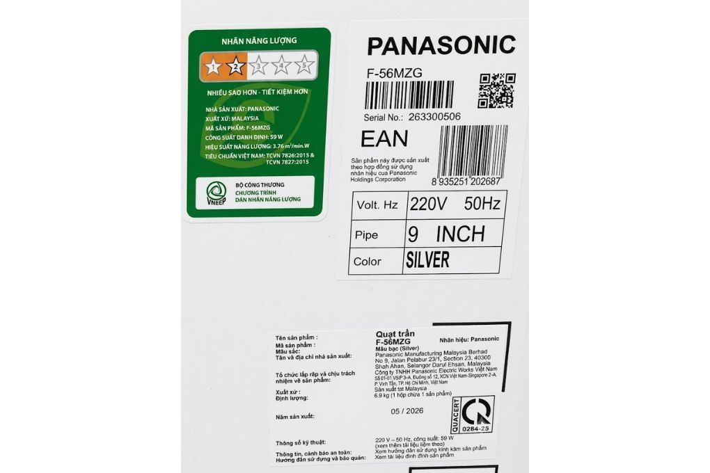 Quạt trần Panasonic 4 cánh F-56MZG-SS (F-56MZGTBSAV) 59W Màu Bạc