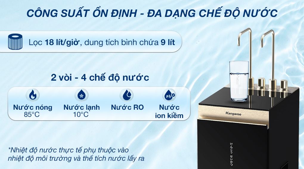 Chế độ nước - Máy lọc nước RO nóng nguội lạnh Hydrogen ion kiềm Kangaroo Sumire KGHC12A3 12 lõi Chế độ nước - Máy lọc nước RO nóng nguội lạnh Hydrogen ion kiềm Kangaroo Sumire KGHC12A3 12 lõi