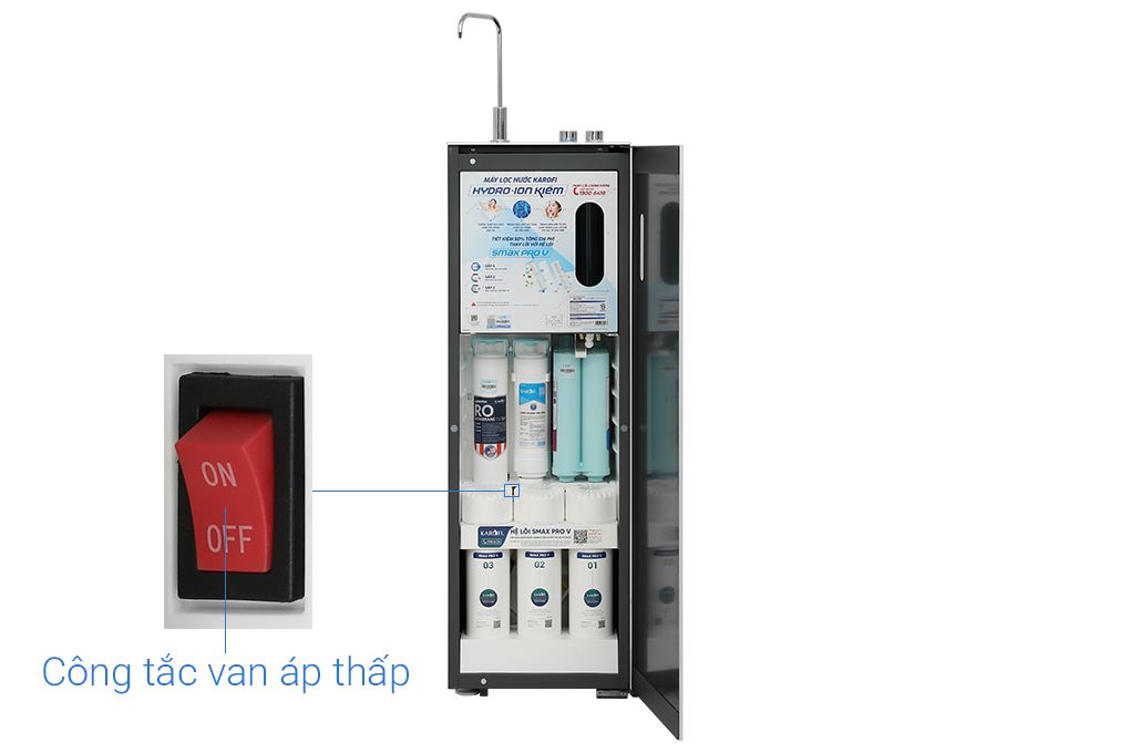 Máy lọc nước RO Hydrogen ion kiềm Karofi KAE-S66 12 lõi Màu Đen