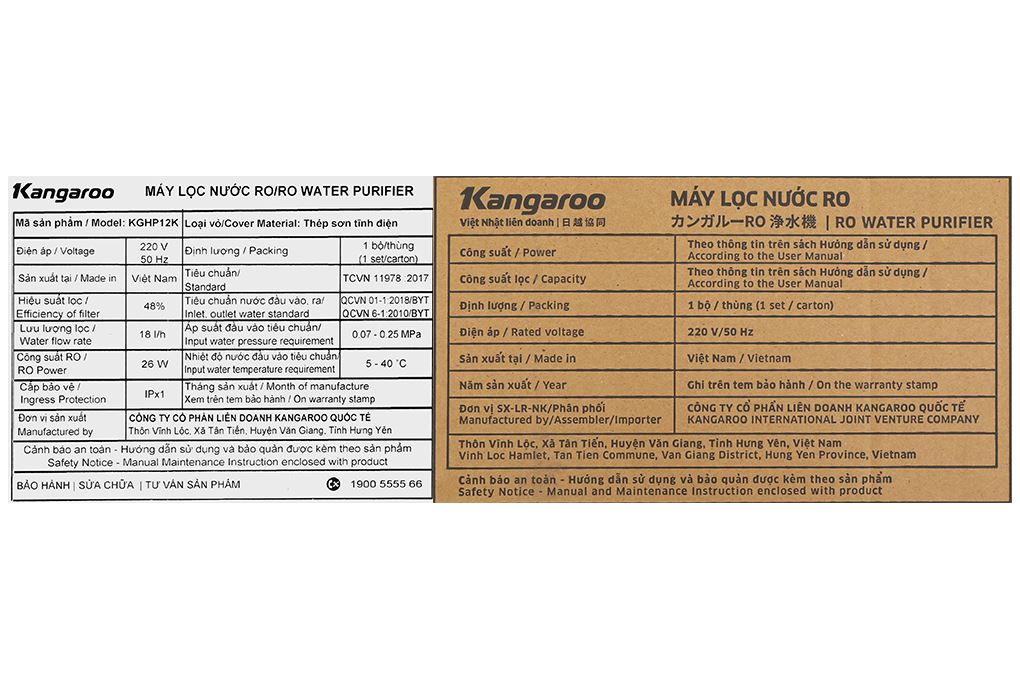 Máy lọc nước RO Hydrogen Kangaroo KGHP12K 12 lõi Màu Trắng