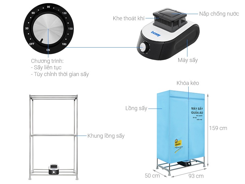 Tủ sấy quần áo Benny 15 kg BD2023X - Xanh