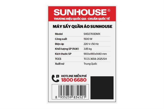 Tủ sấy quần áo Sunhouse 15 kg SHD2700DMX Màu Xám