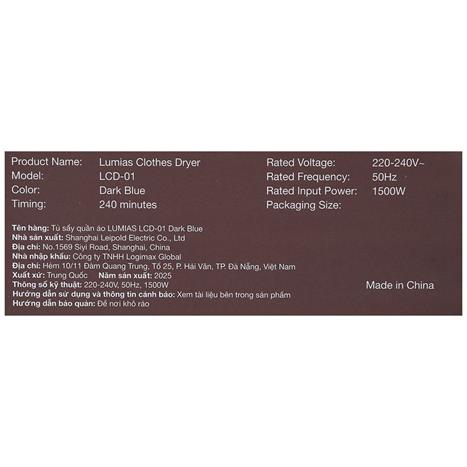 Tủ sấy quần áo Lumias 8 kg LCD-01 - Xanh Đen Màu Xanh Đậm