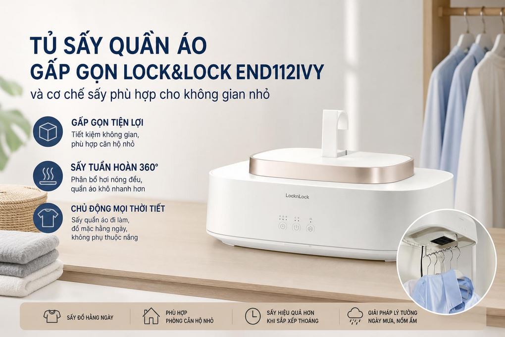 Tủ sấy quần áo gấp gọn Lock&Lock END112IVY Màu Kem