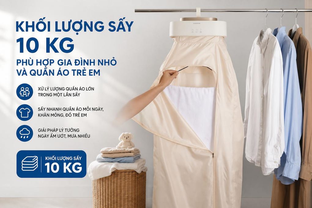 Tủ sấy quần áo gấp gọn Lock&Lock END112IVY Màu Kem